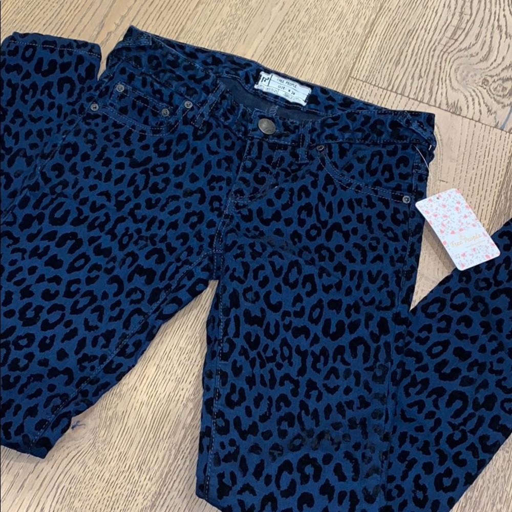 Free People indigo/black cheetah printed pants